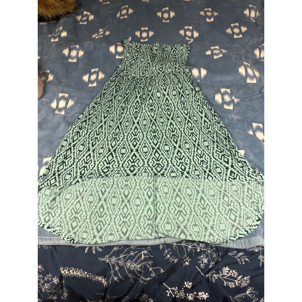 Iris Los Angeles Womens Mint Green Tribal Geometric High Low Strapless Dress L